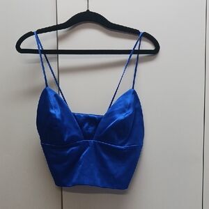 Source Unknown Blue Satin Crop Top